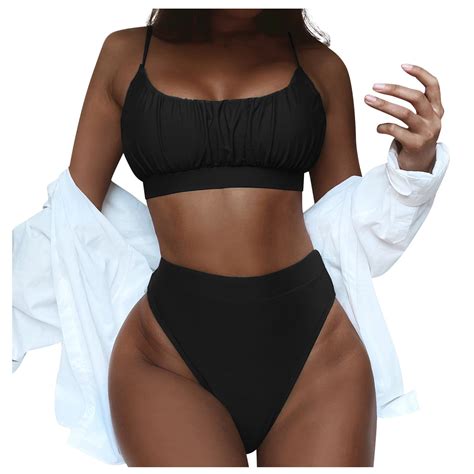 Dengdeng Sexy Full Coverage Black Bikini Sets For Women High Waisted