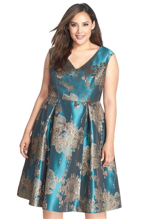 Adrianna Papell Metallic Jacquard Fit And Flare Midi Dress Plus Size