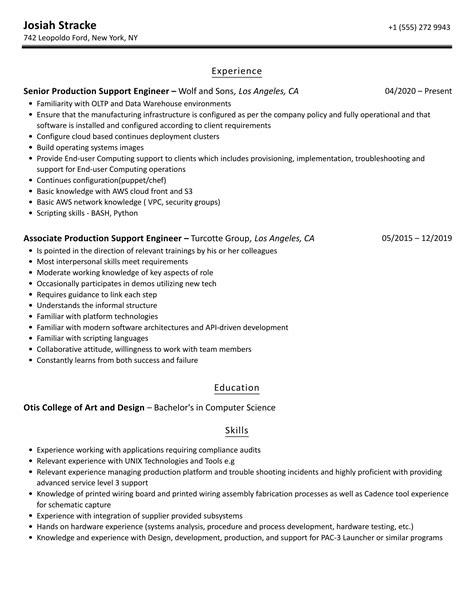 Production Support Engineer Resume Samples Velvet Jobs