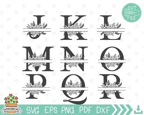 Letras Divididas Florales A Z Svg Carta Dividida Floral Svg Monograma