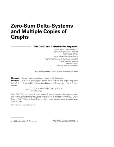 PDF Zero Sum Delta Systems And Multiple Copies Of Graphs