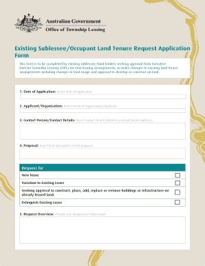 Fillable Online Existing Sublesseeoccupant Land Tenure Request Fax