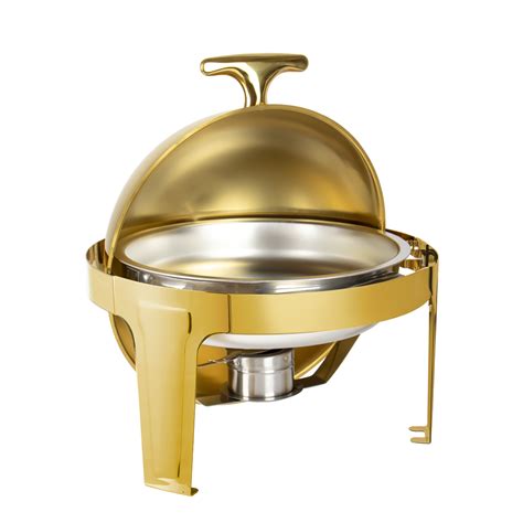 Sq Professional Banquet Chafing Dish W Roll Top Round Gold L