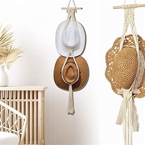 Amazon Macrame Hat Hangers For Wall With Adhensive Wooden Hook