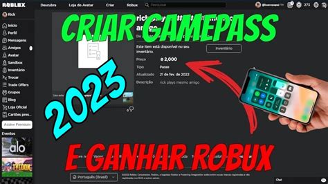 Mobile Como criar GAMEPASS grátis e receber ROBUX no CELULAR no PLS