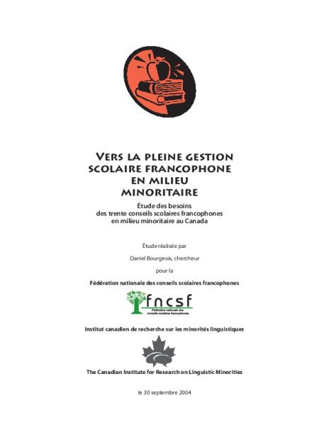 Vers La Pleine Gestion Scolaire Francophone En Milieu Minoritaire