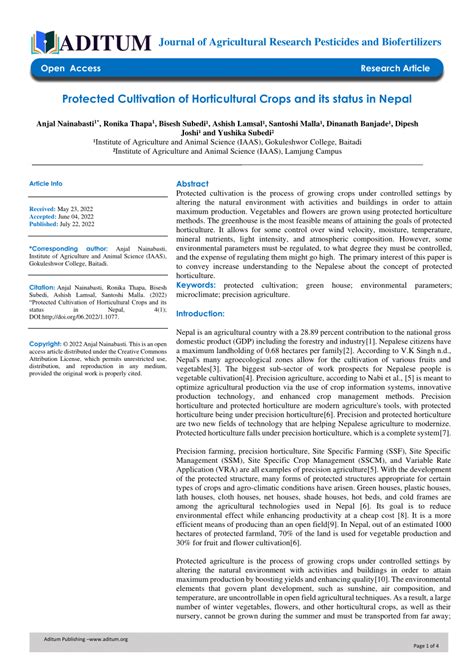 Pdf Protected Cultivation Of Horticultural Crops And Its Status In Nepal