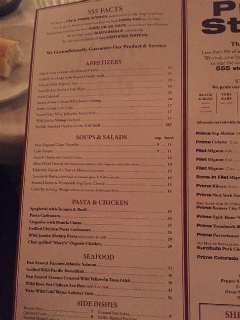 Menu At 555 East American Steakhouse Long Beach