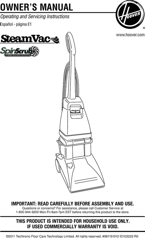 Hoover Cleanslate Portable Carpet Cleaner Manual