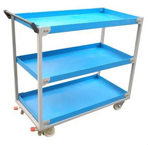 Blue Mild Steel MS Multi Step Service Trolley For Industrial At Rs