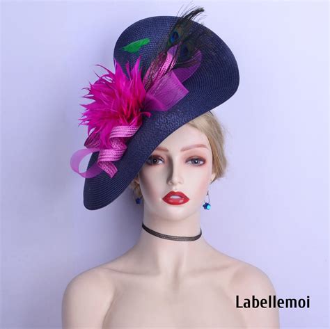 Large Navyfuchsiagreen Fascinator Hot Pink Saucer Hatinator Church