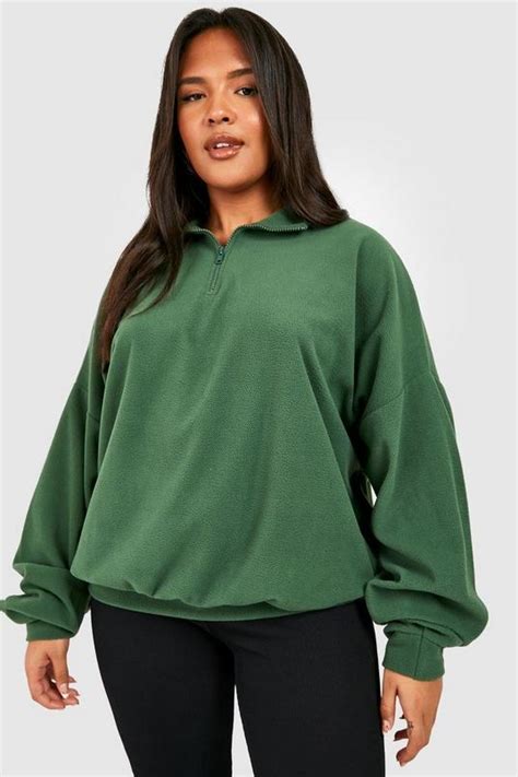 Khaki Plus Borg Half Zip Oversized Sweater Boohoo Uk