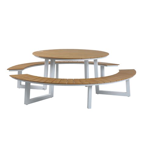 Axi Taco Table De Pique Nique Avec Bancs Rond Blanc Avec Polywood