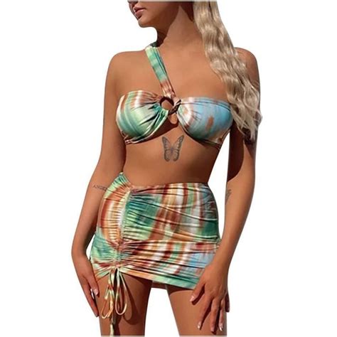 Maillot De Bain Bikini Fendu Sexy Tie Dye Pour Dames Avec Coussinet De