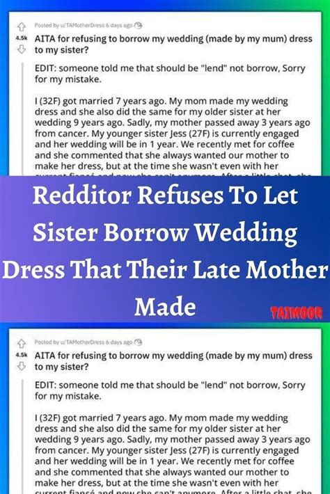 Redditor Refuses To Let Sister Borrow Wedding Dress That Their Late Mother Made Artofit