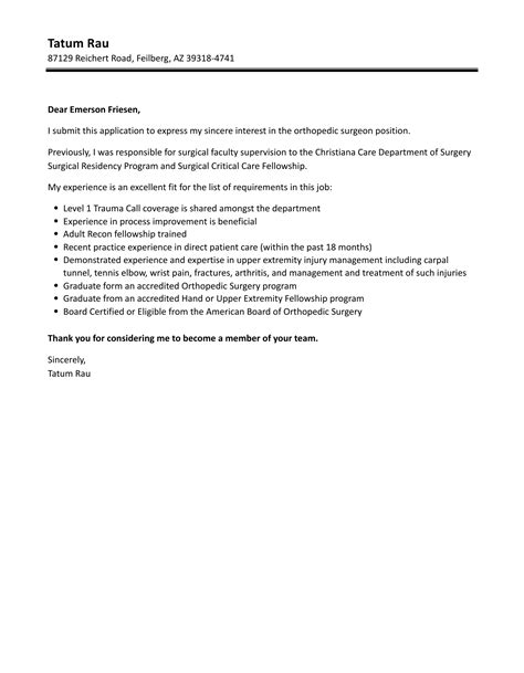 Orthopedic Surgeon Cover Letter | Velvet Jobs