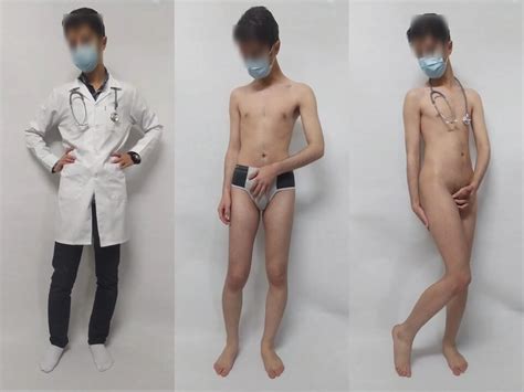 Iranian Boy Undressing And Comparing Clothed And Nude Body In A Doctor