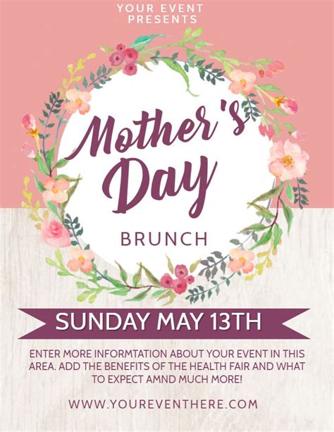 Printable Mothers Day Brunch Invitation Poster Template Mothers Day