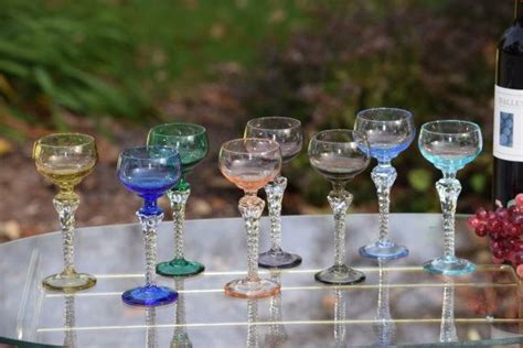 Vintage Multi Colored Blown Glass Clear Twisted Stem Cordial Liquor