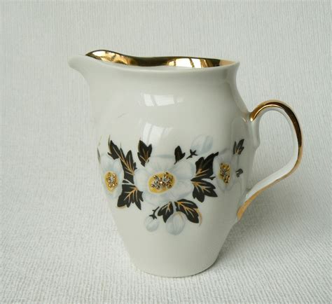 Vintage Thin Porcelain Creamer Milk Jug Floral Decor By Rigaretro