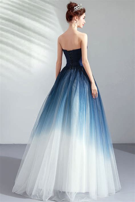 Robe De Soir E Princesse Bleu Blanc D Grad Bustier D Coup Persun Fr