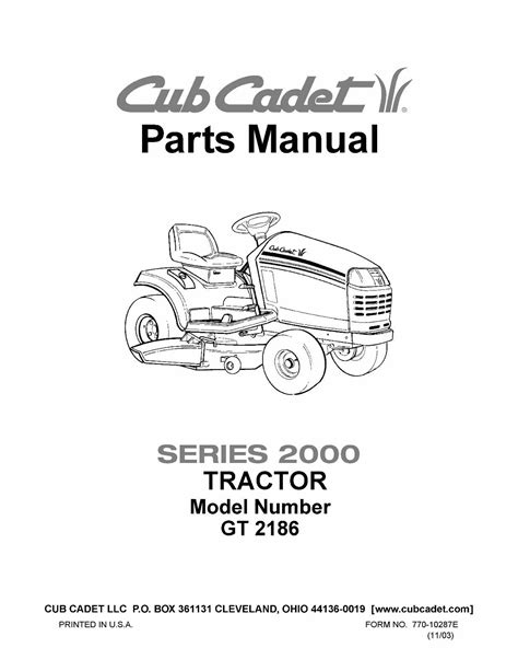 Cub Cadet Parts Manual Model No Gt 2186 Ebay