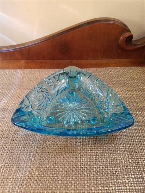 Hazel Atlas Turquoise Blue Triangular Shaped Ashtray 6 Etsy Vintage Turquoise Starburst