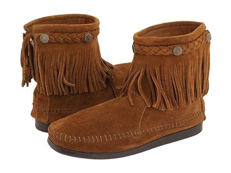 Minnetonka Hi Top Back Zip Boot Boots Fringe Ankle Boots Fringe Boots