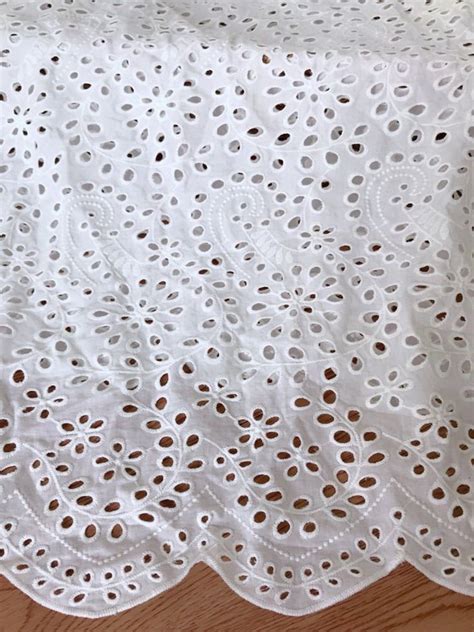 Cotton Scalloped Fabric Off White Eyelet Cotton Fabric For Etsy Embroidered Lace Fabric