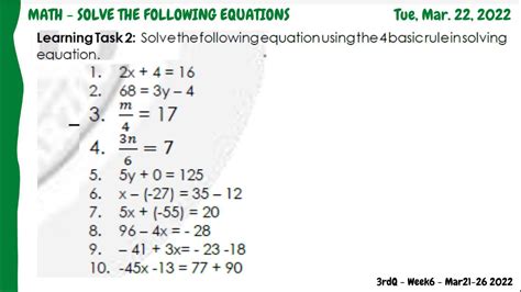 Solve The Following Equation Using The Basic Rule In Solving Equation