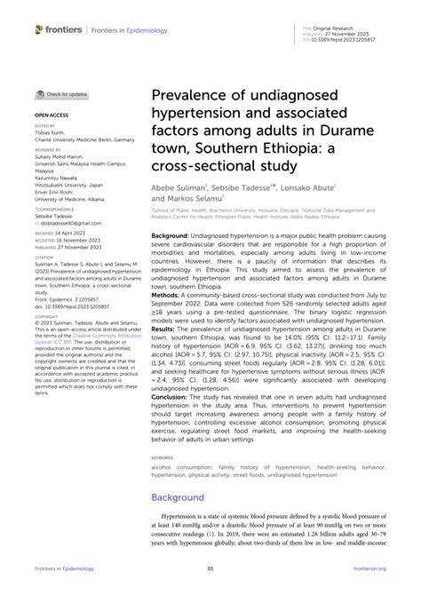 PDF Prevalence Of Undiagnosed Hypertension And Associated Factors