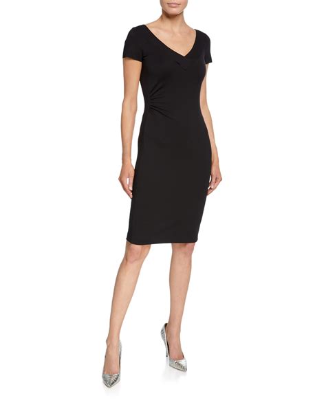 Giorgio Armani V Neck Milano Jersey Cap Sleeve Sheath Dress Neiman Marcus