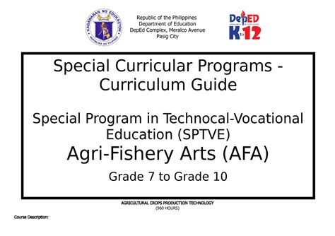 Sptve Afa Courses 1 2 Curriculum Guides Republic Of The Philippines Department Of Education