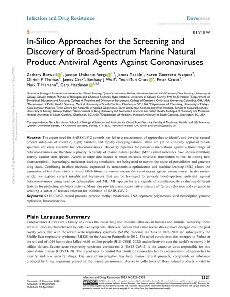 PDF In Silico Approaches For The Screening And Discovery Of Broad