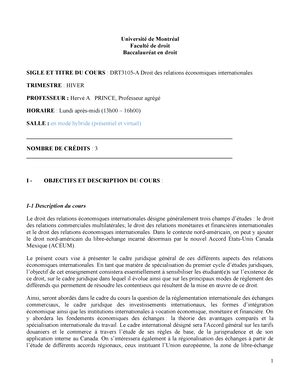 Plan Du Me Cours Universit De Montr Al Facult De Droit Session D