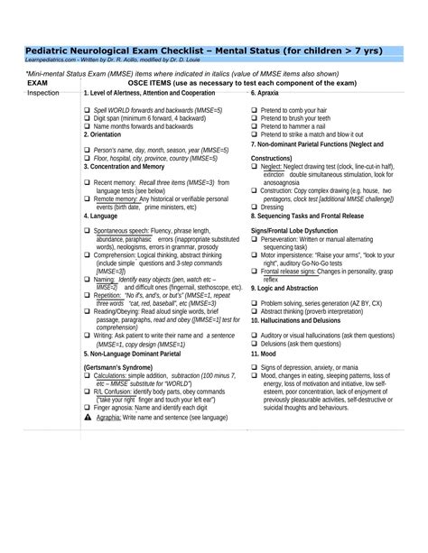 Free Printable Mental Status Exam Templates PDF Word Worksheet