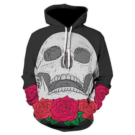 2018 3d Hoodies Men Skull Hoody Pullover Skeleton Flower Rose 3d Print