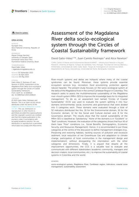 Pdf Assessment Of The Magdalena River Delta Socio Ecological System