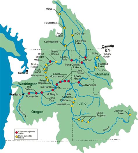 Map Of The Columbia River Basin With Major Hydropower Projects