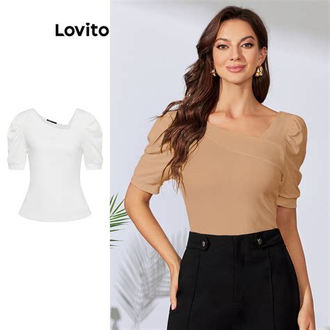 Lovito Camiseta Elegante Lisa Assim Trica Texturizada Gola