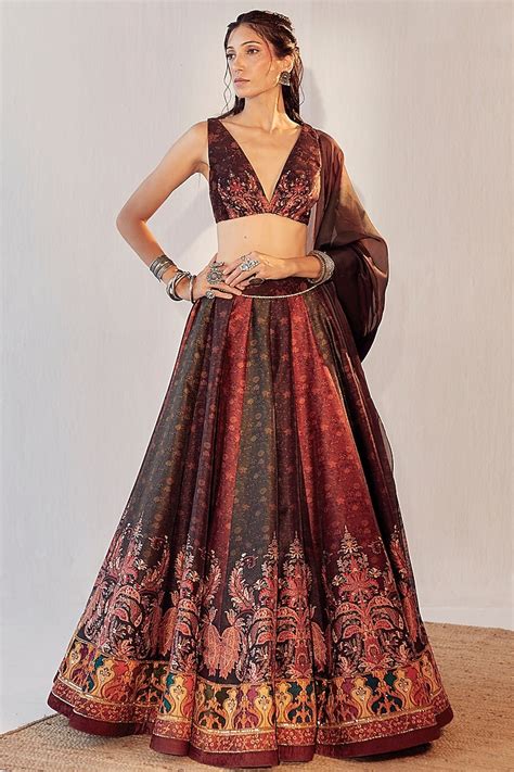 Multi Colored Printed And Embroidered Wedding Lehenga Set By Cedar And