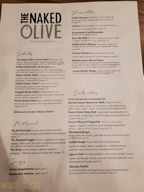 Menu At The Naked Olive Restaurant Kennett Square