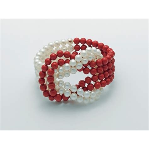 Bracciale Doppio Filo Pasta Corallo Rosso E Perle