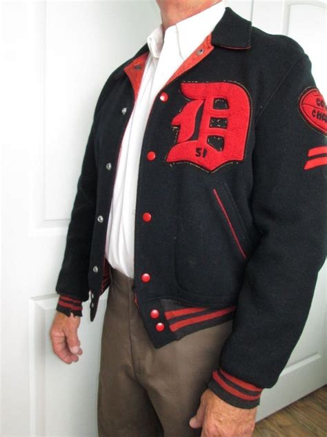 Vtg 1951 Varsity Football Letterman Jacket Dorchester Men Black Wool