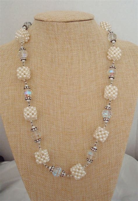 Vendome Single Strand Faux Pearl Cubes Clear AB Crys Gem