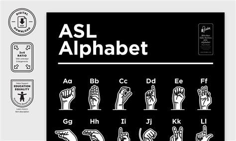 ASL Alphabet Digital Posters Educational Black and White - Etsy