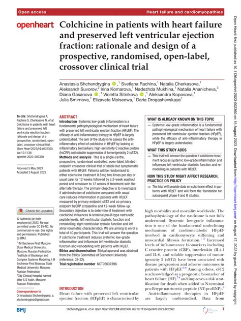 Pdf Colchicine In Patients With Heart Failure And Preserved Left Ventricular Ejection Fraction