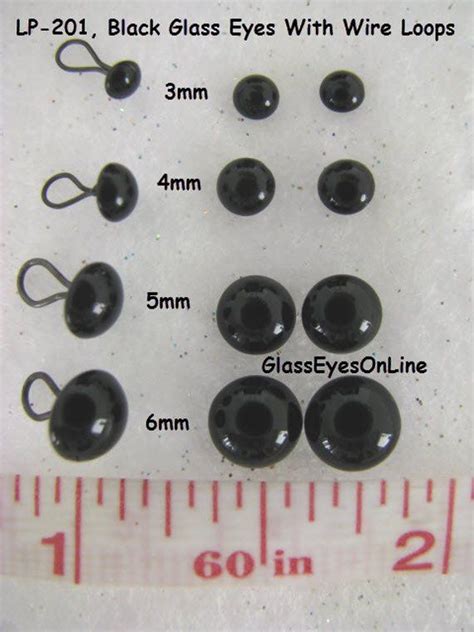 12 Pair 3mm To 6mm Solid Black Glass Eyes Wire Loops Teddy Bears Dolls Polymer Clay Needle