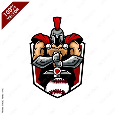 Vector sport logo, Spartan illustration and baseball on shield ...