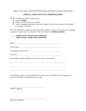 Fillable Online English Csi Cuny Inkwell Submission Form BEnglishb